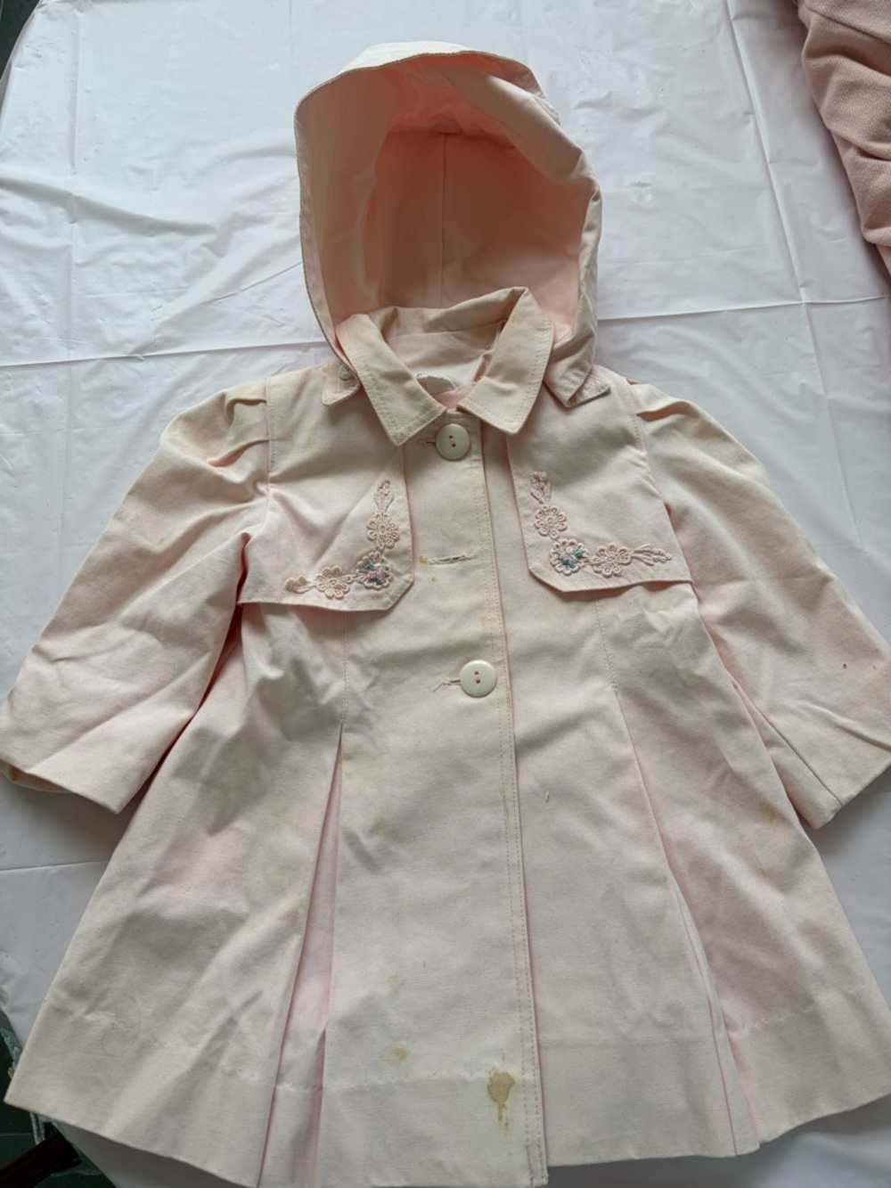 Rothschild Light Pink Hooded Girls' Embroidered Raincoat